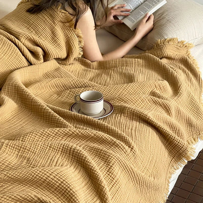 Crinkle Cotton Tassel Throw Blanket