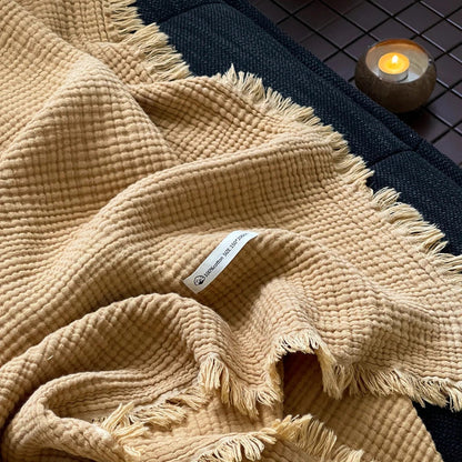 Crinkle Cotton Tassel Throw Blanket